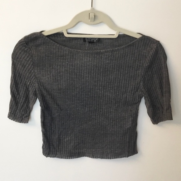 NWT Topshop Slash Crop Tee - Gray - Picture 2 of 7